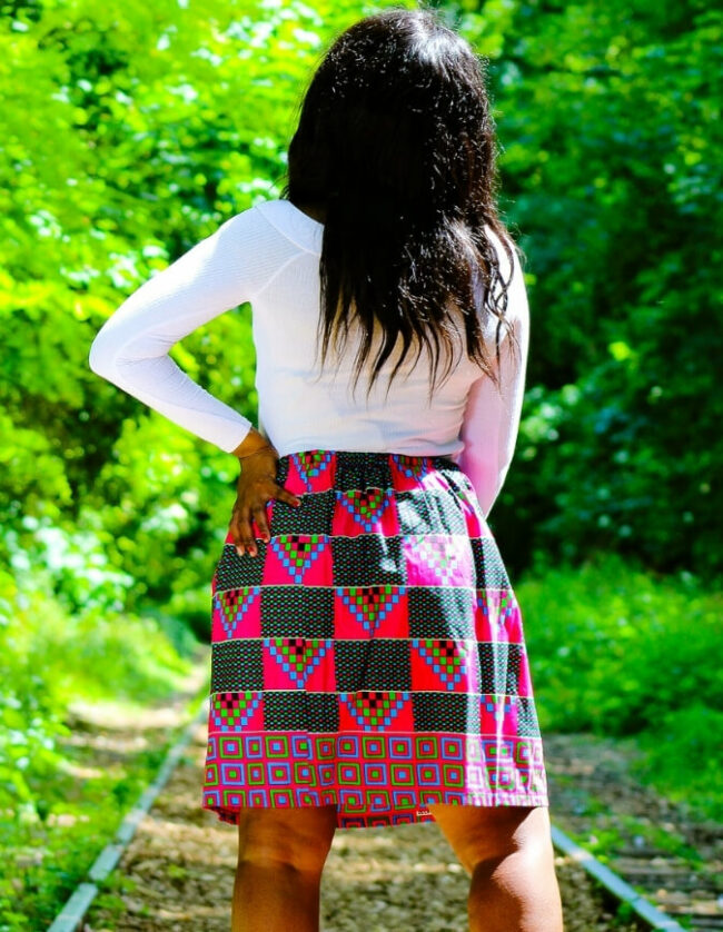 Jupe KENTE rose, Jupe KENTE à ceinture élastique