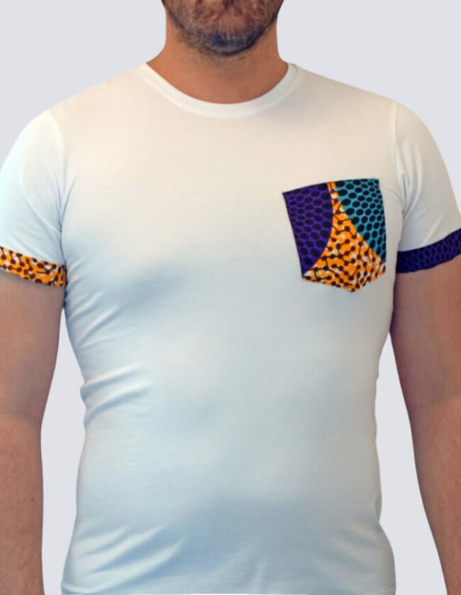 T-shirt à poche motifs wax africain homme femme