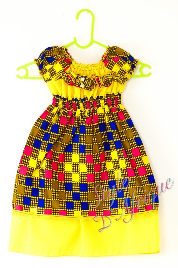Robe Fille Manches Courtes Jaune Style Dafrique