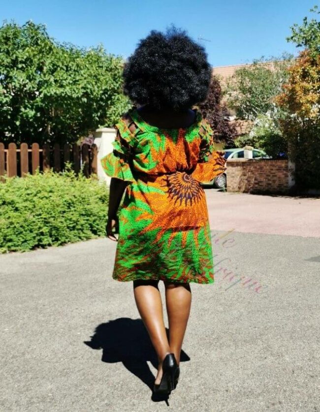 Robe été évasée verte, robe évasée wax africain femme. robe courte été wax africain bohème chic femme, robe de bal, robe été, robe de cérémonie femme, robe longue fleurie