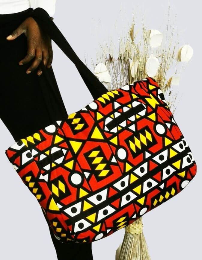 sac cabas molletonné tribal tote-bag tote-bag Sac pochette wax africain ankara