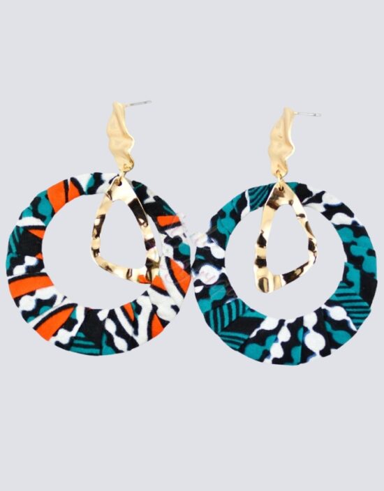 boucles d'oreilles anneaux en tissu africain ethnique en wax bleu