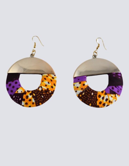 boucles d'oreilles violet créoles bijoux femme mode africaine wax